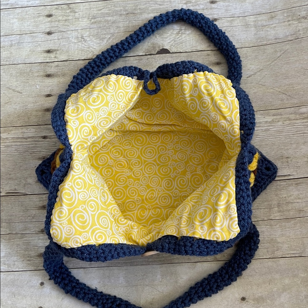 Sunflower Granny Square Lined Crochet Hand Crafted Bag - Picture 9 of 10